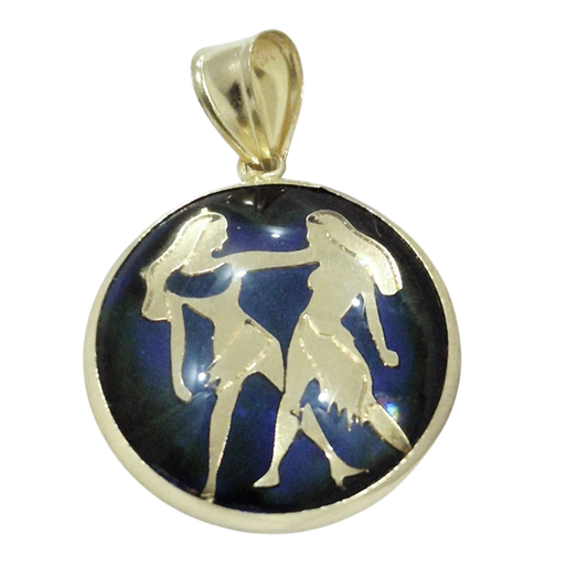 14K Gemini Gold Zodiac Pendant | Changing Color Mood Stone | Qutahia Jewelry