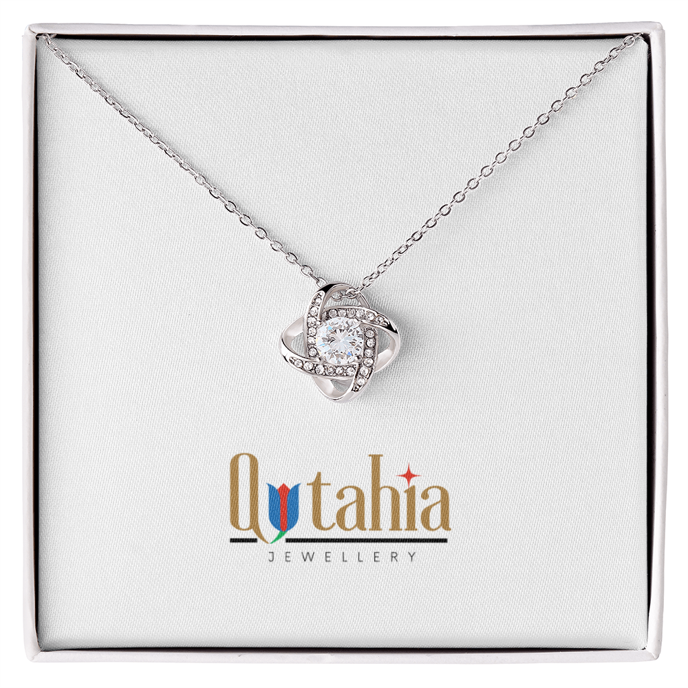 Love Knot Necklace – White or Yellow Gold Plated (CZ, Adjustable)