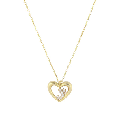 14k solid yellow gold tiny heart pendant necklace with clear zircon by Qutahia Jewelry