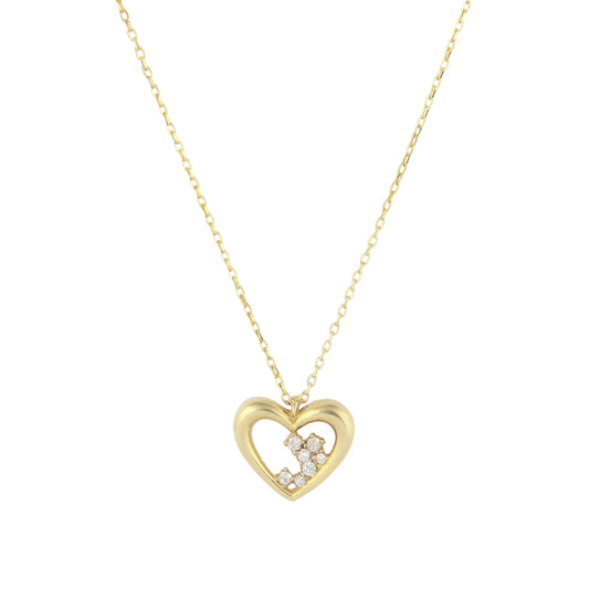 14k solid yellow gold tiny heart pendant necklace with clear zircon by Qutahia Jewelry