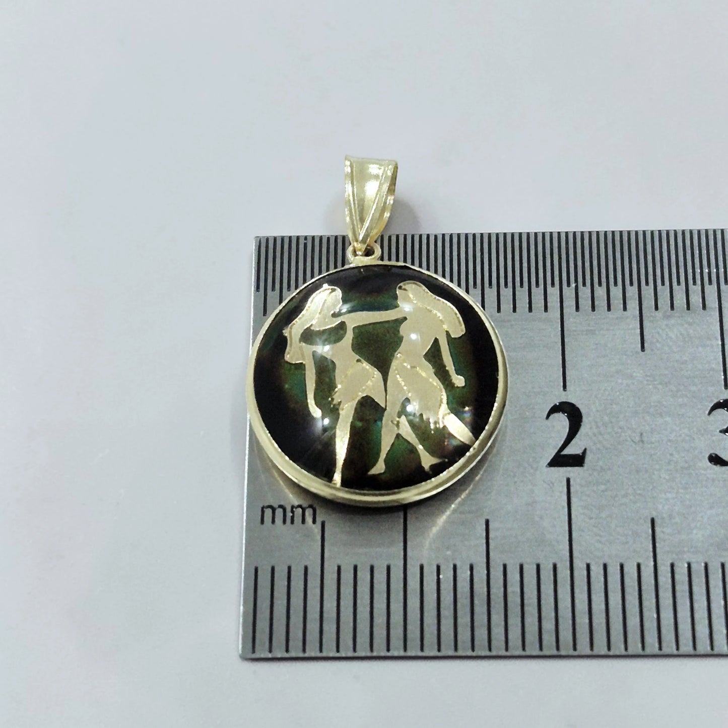 14K Gemini Gold Zodiac Pendant | Changing Color Mood Stone | Qutahia Jewelry
