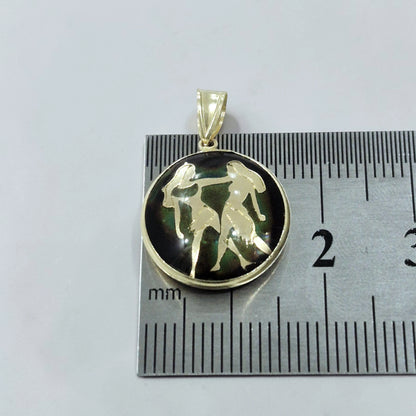 14K Gemini Gold Zodiac Pendant | Changing Color Mood Stone | Qutahia Jewelry