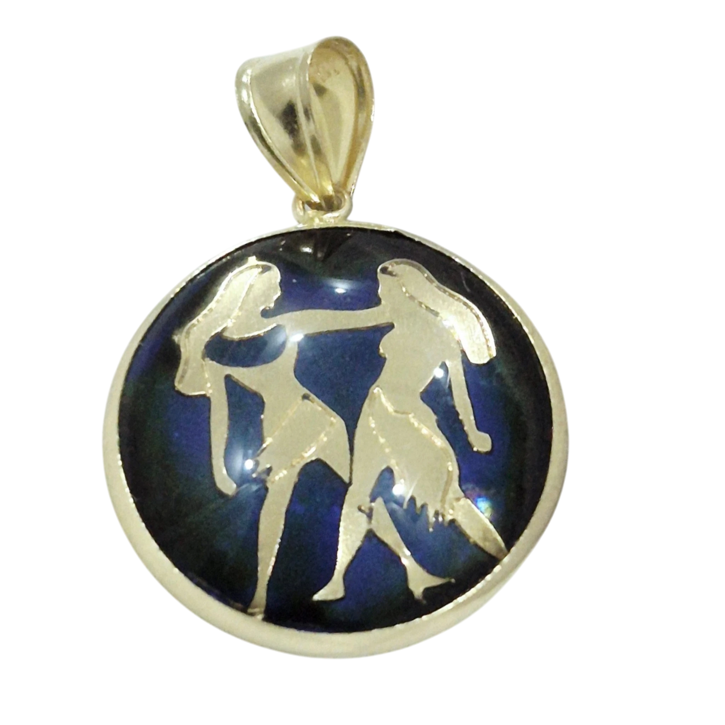 14K Gemini Gold Zodiac Pendant | Changing Color Mood Stone | Qutahia Jewelry