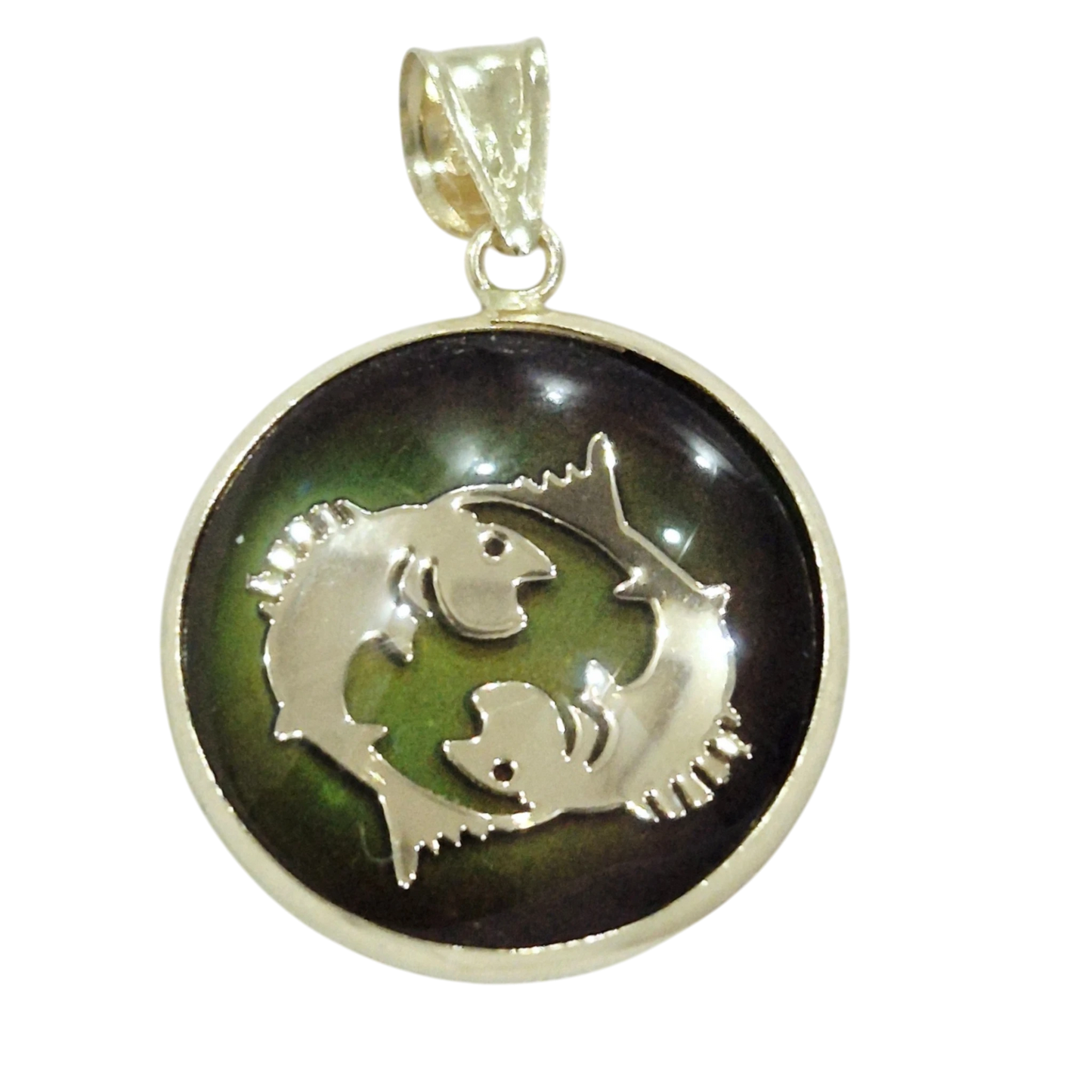 14K Pisces Gold Zodiac Pendant | Changing Color Mood Stone | Qutahia Jewelry