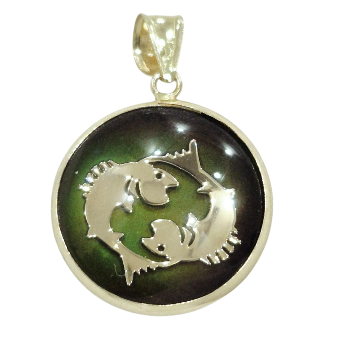 14K Pisces Gold Zodiac Pendant | Changing Color Mood Stone | Qutahia Jewelry