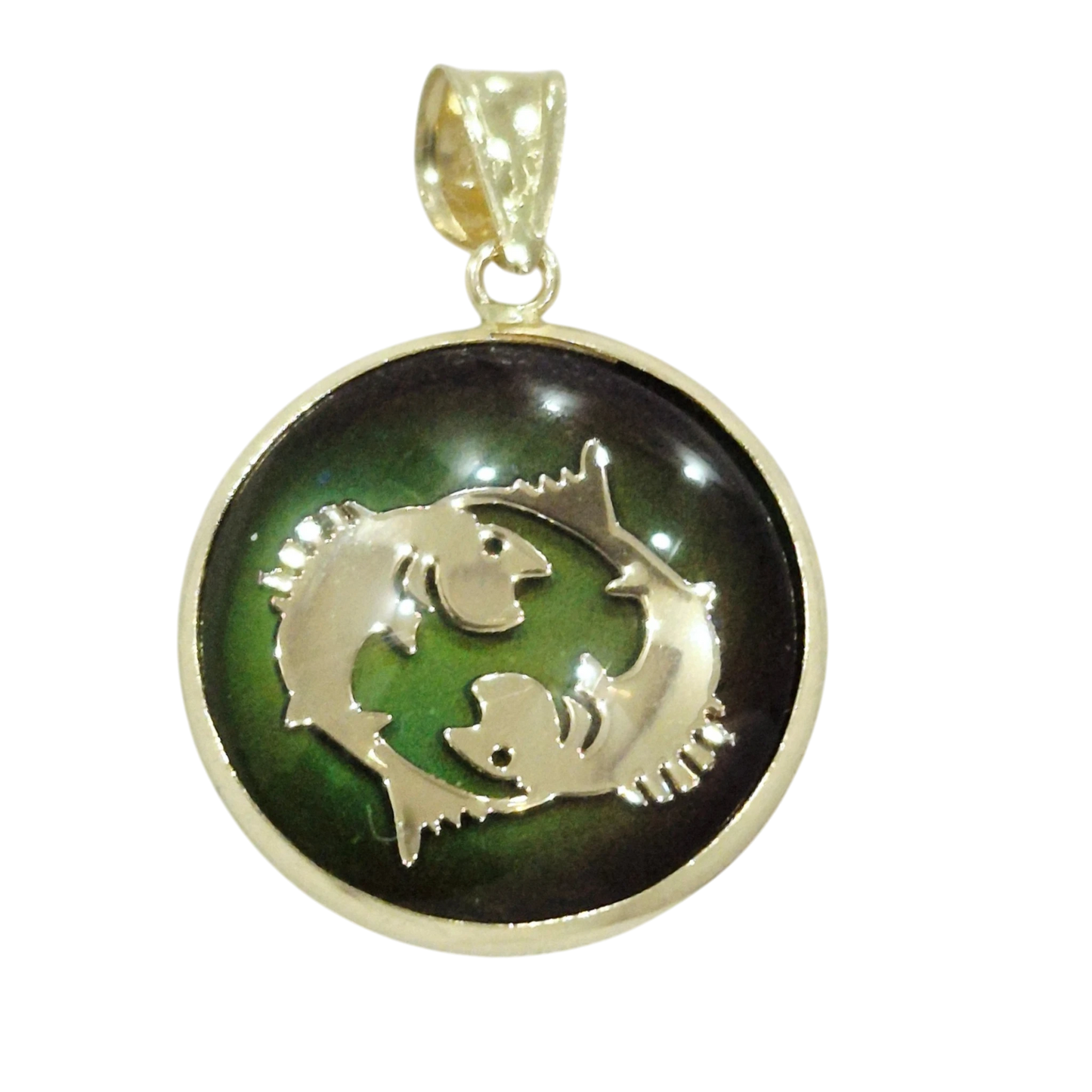 14K Pisces Gold Zodiac Pendant | Changing Color Mood Stone | Qutahia Jewelry