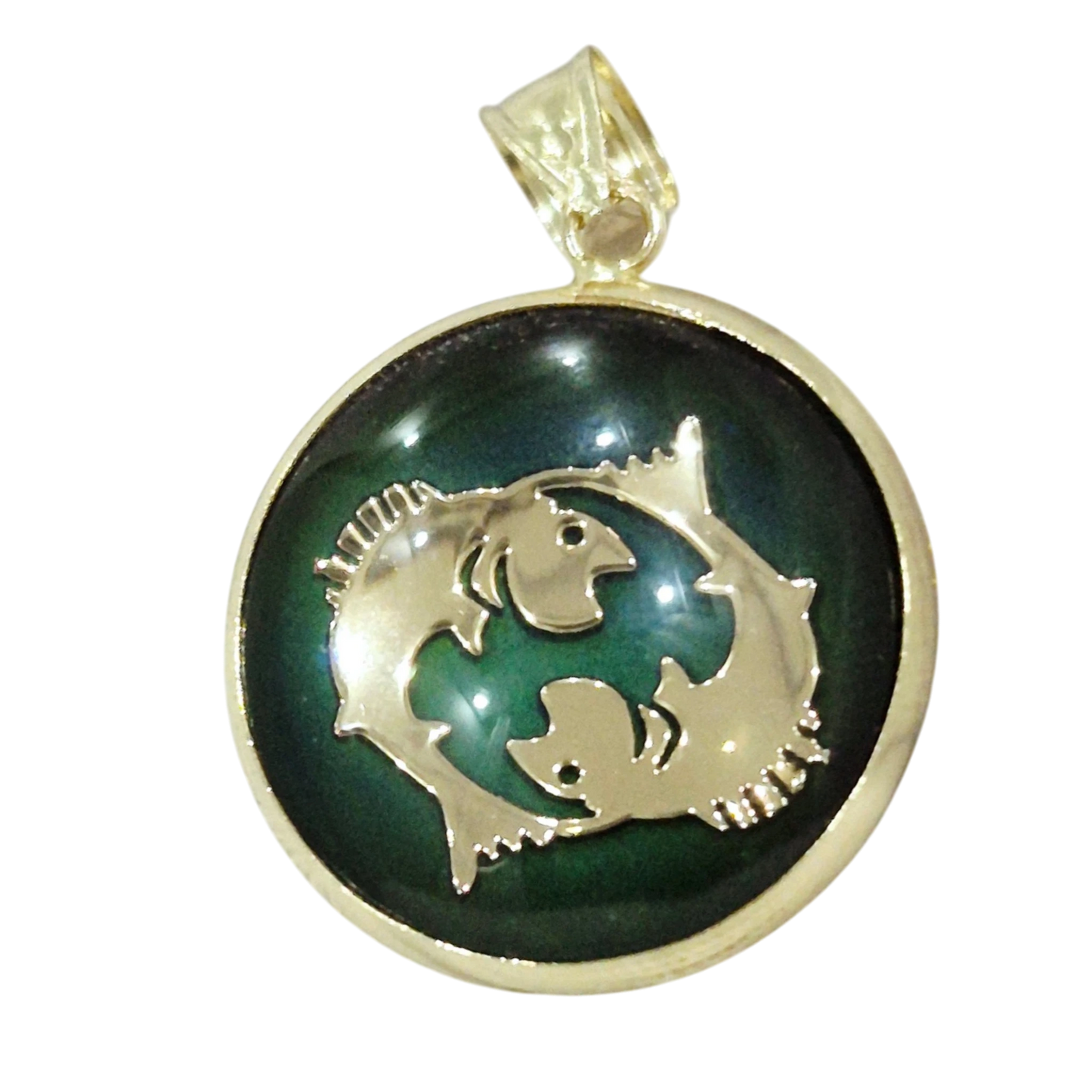 14K Pisces Gold Zodiac Pendant | Changing Color Mood Stone | Qutahia Jewelry