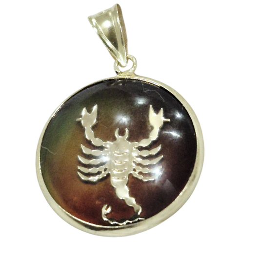 14K Scorpio Gold Zodiac Pendant | Changing Color Mood Stone | Qutahia Jewelry