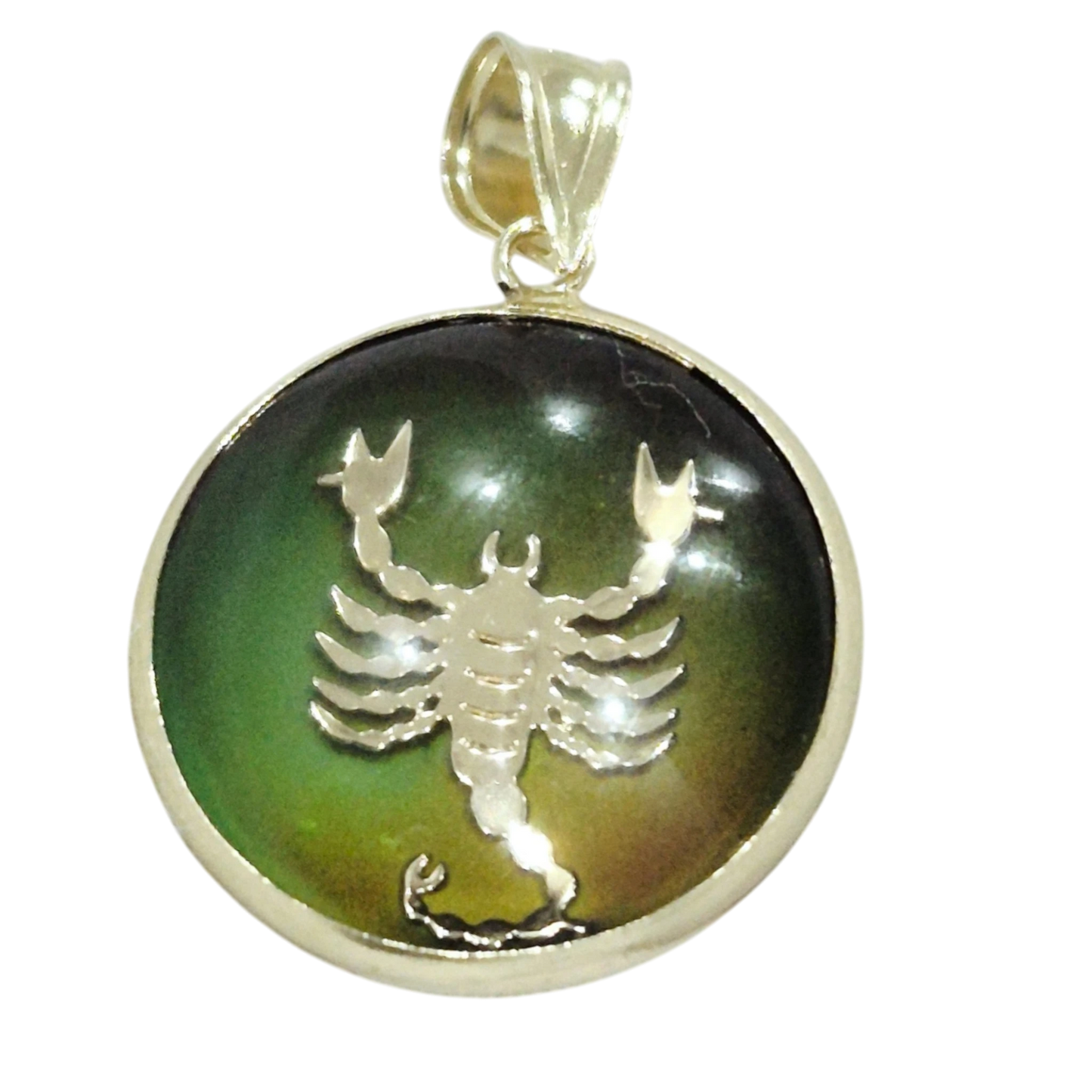 14K Scorpio Gold Zodiac Pendant | Changing Color Mood Stone | Qutahia Jewelry