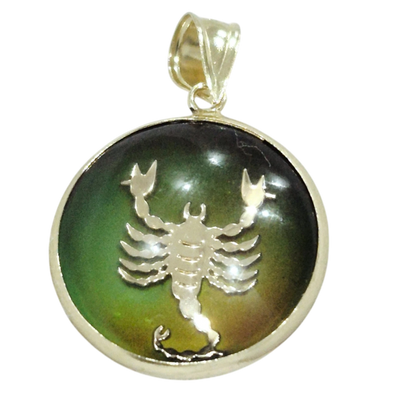 14K Scorpio Gold Zodiac Pendant | Changing Color Mood Stone | Qutahia Jewelry