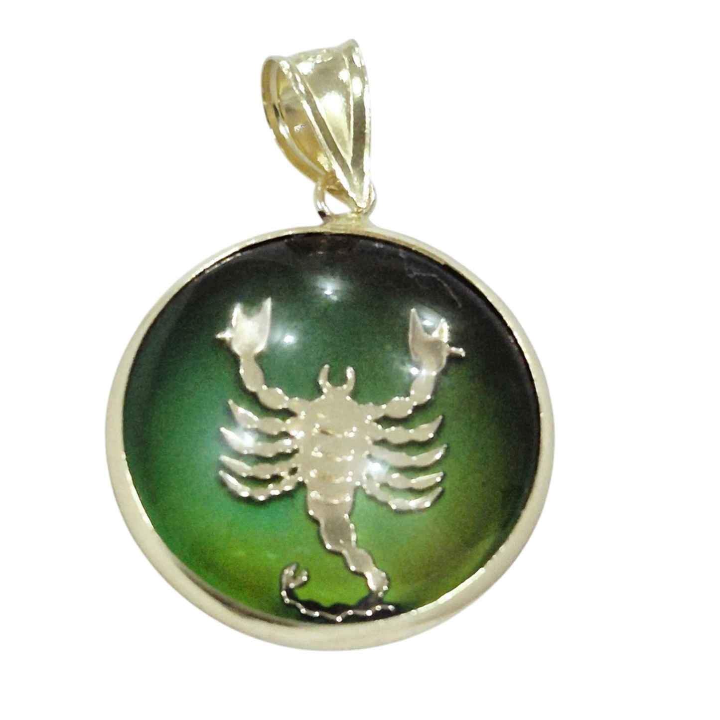14K Scorpio Gold Zodiac Pendant | Changing Color Mood Stone | Qutahia Jewelry