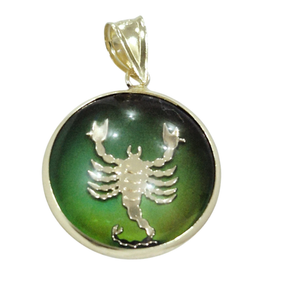 14K Scorpio Gold Zodiac Pendant | Changing Color Mood Stone | Qutahia Jewelry