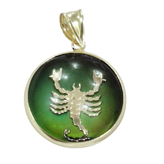 14K Scorpio Gold Zodiac Pendant | Changing Color Mood Stone | Qutahia Jewelry