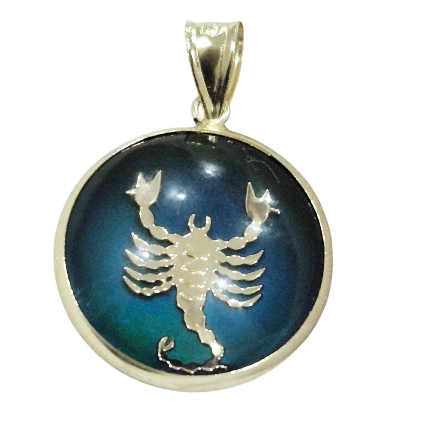 14K Scorpio Gold Zodiac Pendant | Changing Color Mood Stone | Qutahia Jewelry