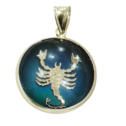 14K Scorpio Gold Zodiac Pendant | Changing Color Mood Stone | Qutahia Jewelry