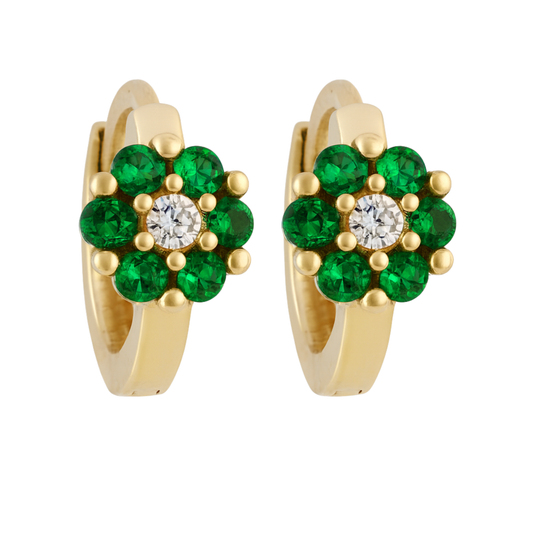 14K Gold Floral Gemstone Hoop Earrings – Qutahia Jewellery