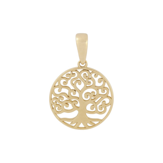 Solid 14k tree of life pendant with detailed branches by Qutahia Jewellery