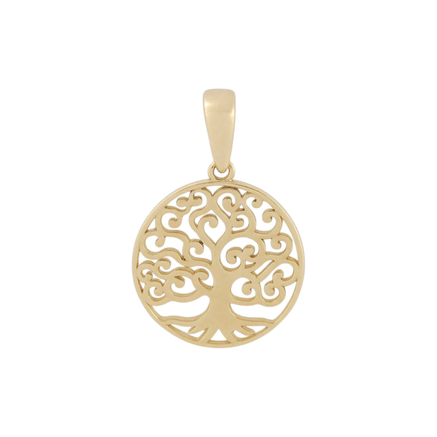 Solid 14k tree of life pendant with detailed branches by Qutahia Jewellery