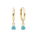 Hypoallergenic 14k Gold Earrings Huggies with Solitaire Gemstones for Women by Qutahia Jewelry.