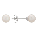 14k solid gold natural pearl stud earrings on a white background by Qutahia Jewelry