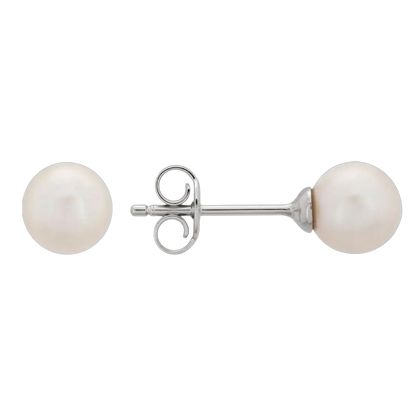 14k solid gold natural pearl stud earrings on a white background by Qutahia Jewelry