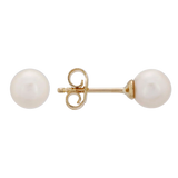 14k solid gold natural pearl stud earrings on a white background by Qutahia Jewelry