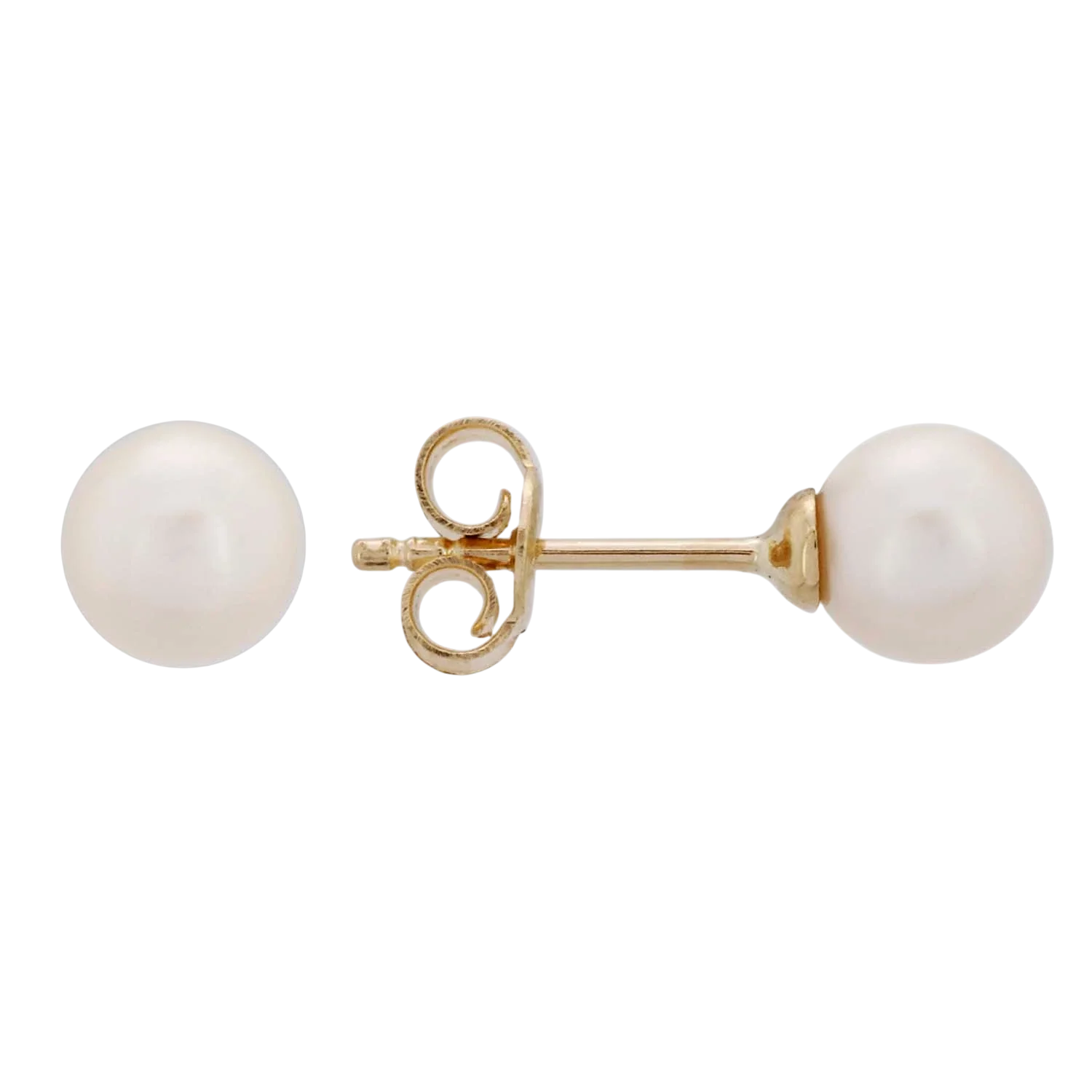 14k solid gold natural pearl stud earrings on a white background by Qutahia Jewelry