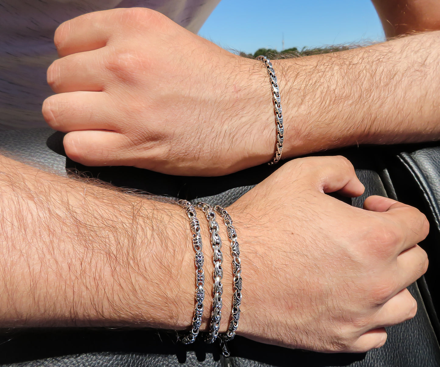 Gents Silver Bracelet | Solid Sterling Silver Chunky Link Design | Qutahia Jewellery