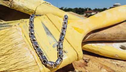 Gents Silver Bracelet | Ancient Ankh & Floral Solid Sterling Link | Qutahia Jewellery