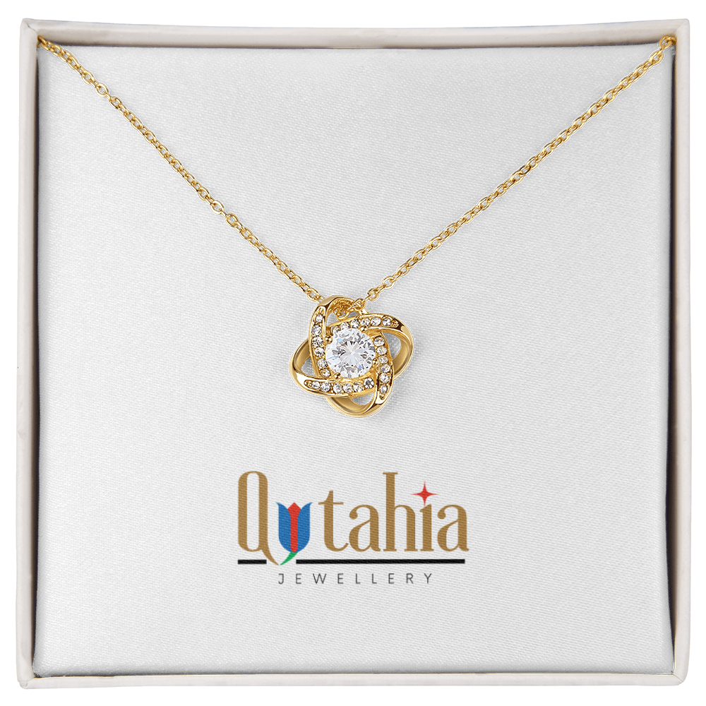Love Knot Necklace – White or Yellow Gold Plated (CZ, Adjustable)