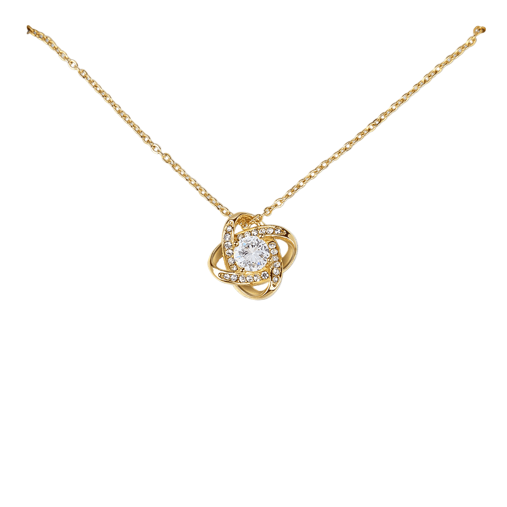 Love Knot Necklace – White or Yellow Gold Plated (CZ, Adjustable)
