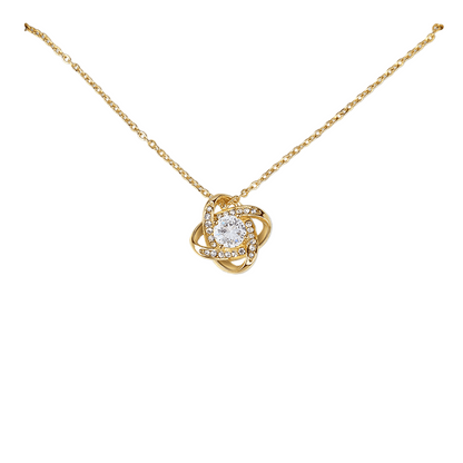 Love Knot Necklace – White or Yellow Gold Plated (CZ, Adjustable)