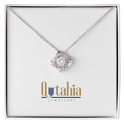 Love Knot Necklace – White or Yellow Gold Plated (CZ, Adjustable)