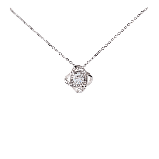Love Knot Necklace – White or Yellow Gold Plated (CZ, Adjustable)
