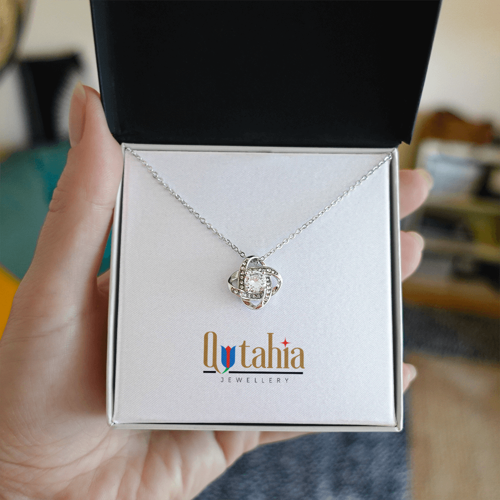 Love Knot Necklace – White or Yellow Gold Plated (CZ, Adjustable)