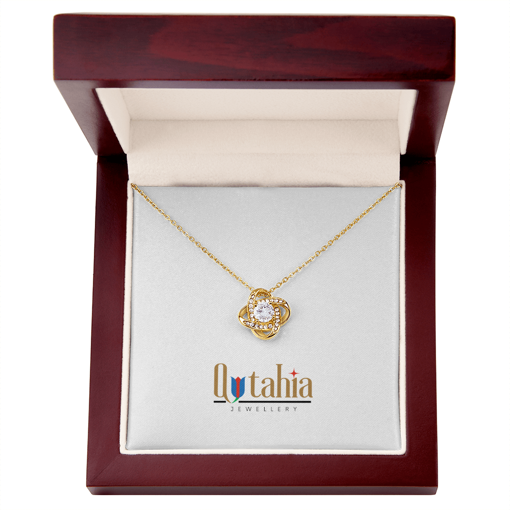 Love Knot Necklace – White or Yellow Gold Plated (CZ, Adjustable)