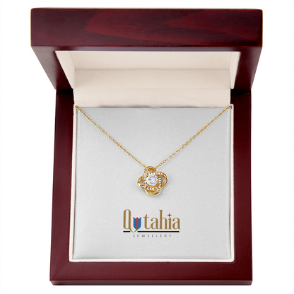 Love Knot Necklace – White or Yellow Gold Plated (CZ, Adjustable)