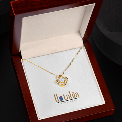 Love Knot Necklace – White or Yellow Gold Plated (CZ, Adjustable)