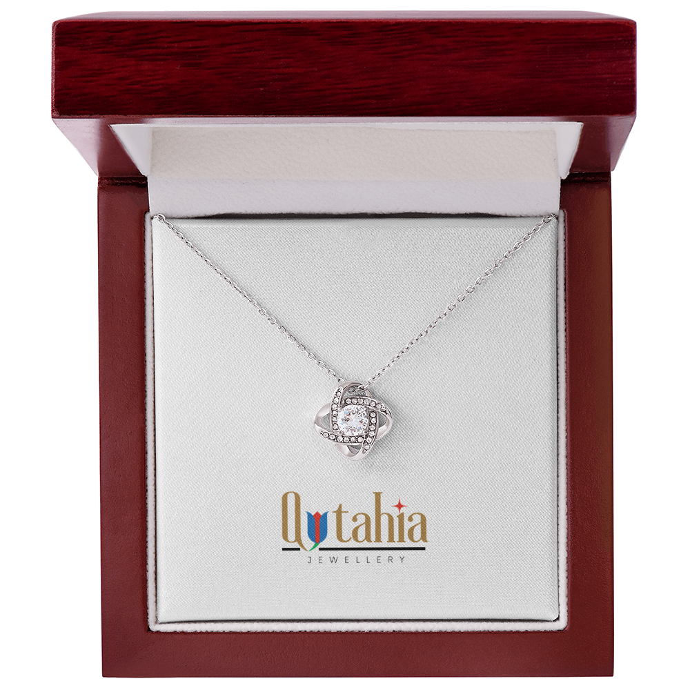 Love Knot Necklace – White or Yellow Gold Plated (CZ, Adjustable)