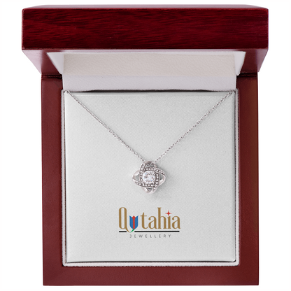 Love Knot Necklace – White or Yellow Gold Plated (CZ, Adjustable)
