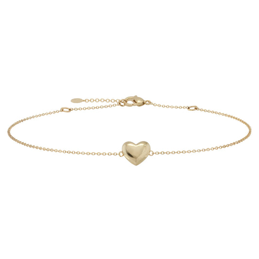 14k solid gold puffy heart bracelet gold charm by Qutahia Jewelry