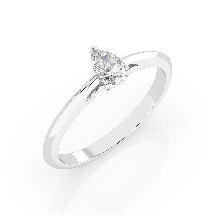 Solitaire Diamond Ring Pear 0.3ct by Qutahia Jewellery