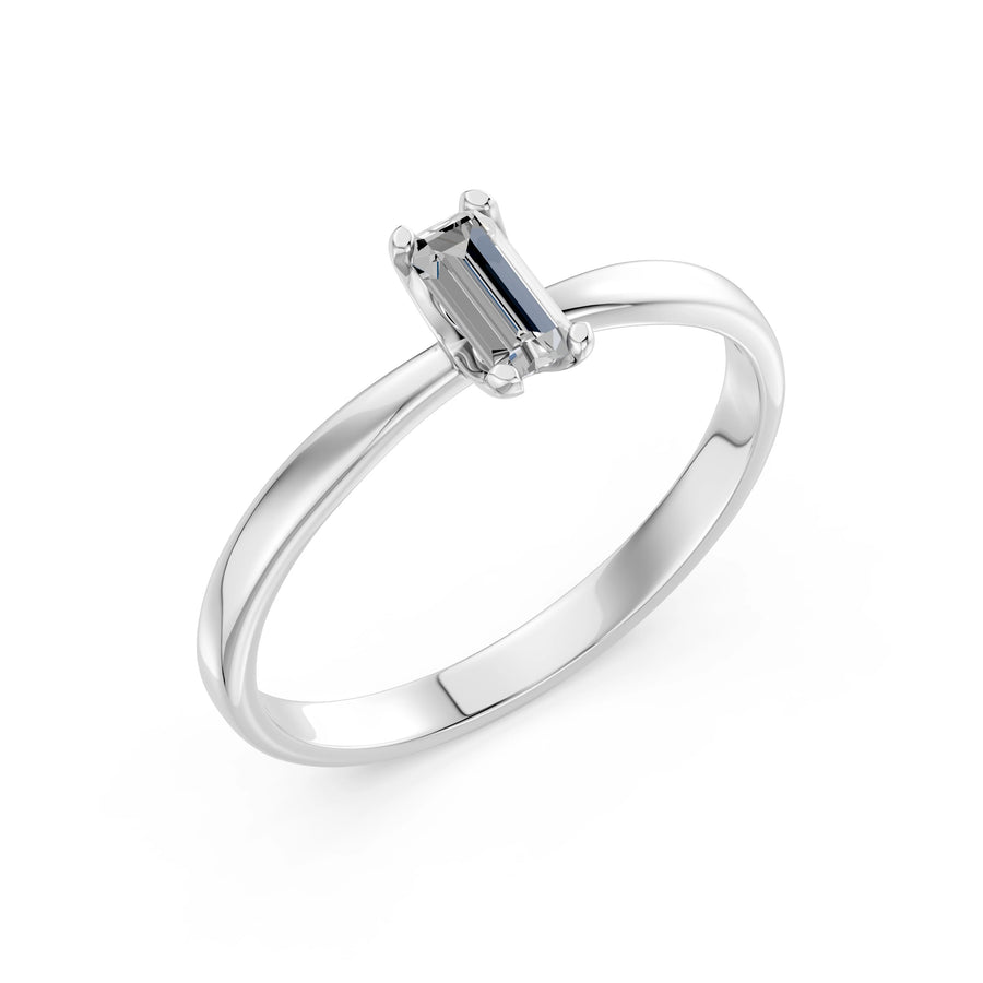 Solitaire Diamond Ring Baguette 0.3ct by Qutahia Jewellery