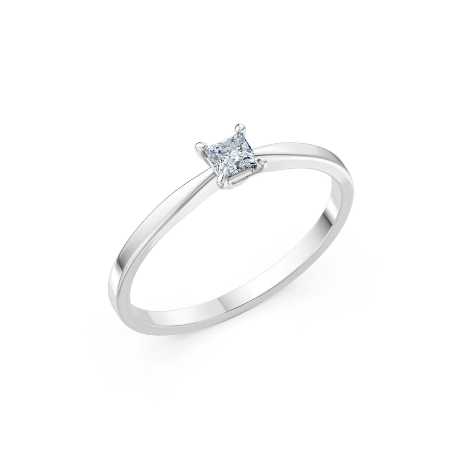 Solitaire Diamond Ring Princess 0.17ct by Qutahia Jewellery