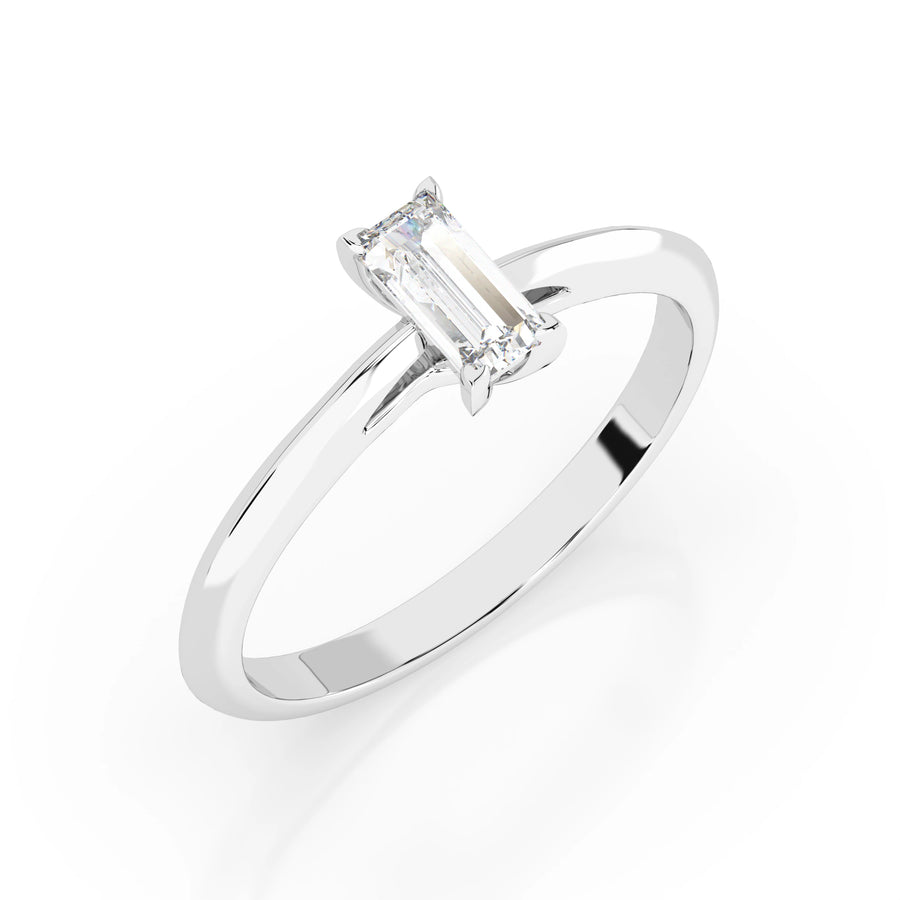 Solitaire Diamond Ring Baguette 0.3ct by Qutahia Jewellery