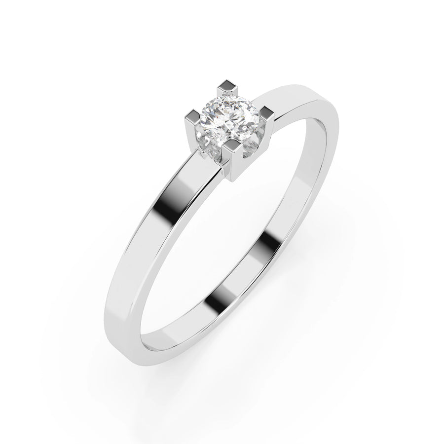 Solitaire Diamond Ring Round 0.1ct by Qutahia Jewellery