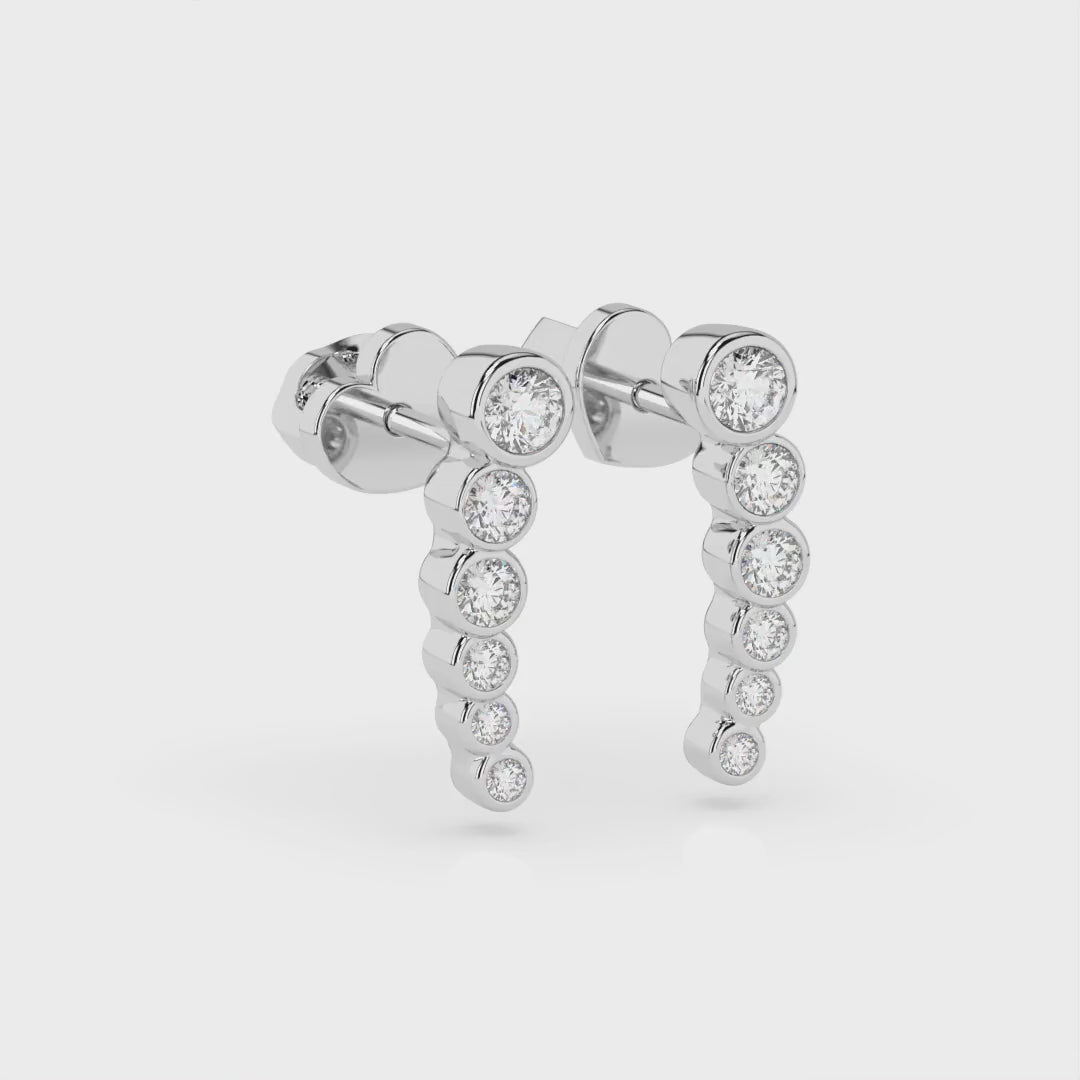 Bezel Diamond Drop Earrings 0.03ct 360 degree view | Qutahia Jewellery