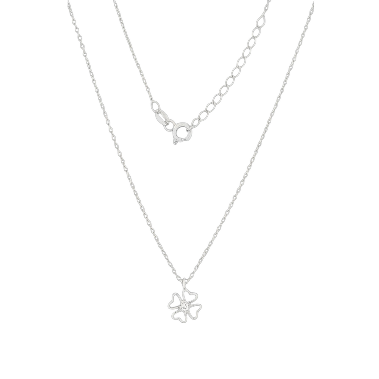 Qutahia Jewelry solid 9ct or 14k yellow gold clover pendant necklace with clear zircon.