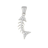 Qutahia Jewelry solid gold fish skeleton pendant with cubic zirconia accents.